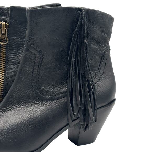 Sam Edelman Louie Fringe Black Leather Ankle Boots Boho Western Urban Cowgirl - Picture 14 of 16